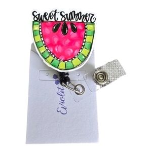 Watermelon Fruit Pink Polka Dot Retractable Work Name Badge ID Reel Holder